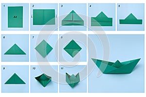 Steps, tutorial making paper ship origami