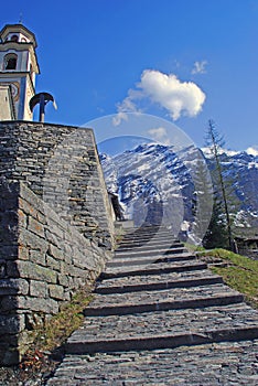 Steps up to village church in Bosco Gurin