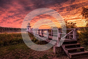 Steps up to Walkway to Doubling Point Lighthouse Sunset