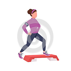 Stepup aerobics trainer flat color vector faceless character