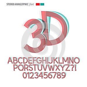 Stereo Anaglyphic Alphabet and Digit Vector