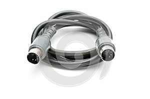 Stereo analog cable with DIN plug on white background