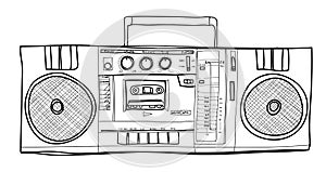 Stereo Boombox radio Vintage handdrawn lineart illustration