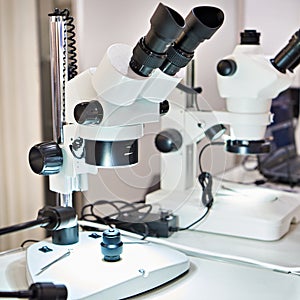 Stereo microscopes on display