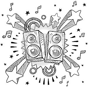 Stereo speakers on retro background