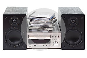 Stereo with a stack of CDs