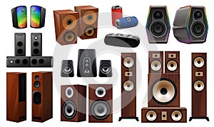 Stereo system icons set cartoon vector. Subwoofer speakers