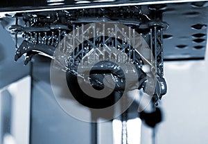 Stereolithography DPL 3d printer create small detail and liquid drips photo