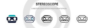 Stereoscope icon in filled, thin line, outline and stroke style. Vector illustration of two colored and black stereoscope vector