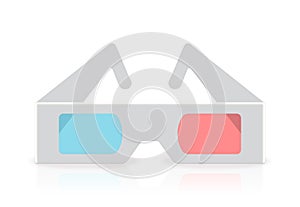 Stereoscopic anaglyph disposable paper 3D glasses. Vector illustration in realistic style.