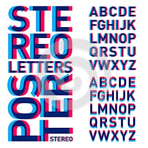 Stereoscopic letters. The alphabet is pink with blue. Letters for the poster.