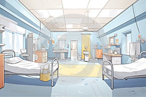 sterile hospital ward with deserted beds
