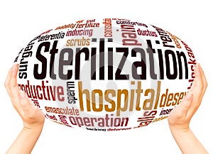 Sterilization word cloud hand sphere concept