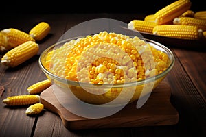 Sterilized corn in a bowl on the table. Generative AI