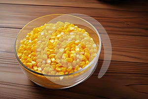 Sterilized corn in a bowl on the table. Generative AI