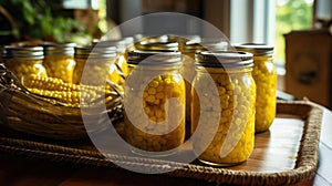 Sterilized corn in a jar. Generative AI