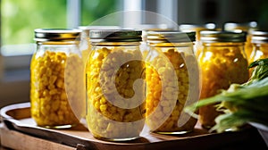 Sterilized corn in a jar. Generative AI