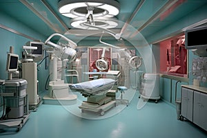 sterilized operating room with liver transplant equipment