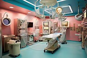 sterilized operating room with liver transplant equipment