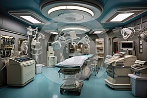 sterilized operating room with liver transplant equipment