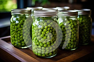 Sterilized peas in a jar. Generative AI
