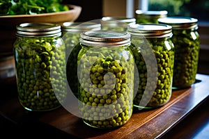 Sterilized peas in a jar. Generative AI