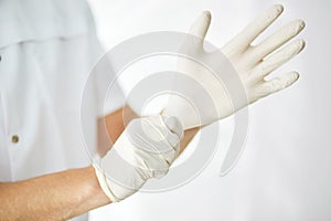 Sterilized surgical gloves. close up cropped photo. tool for doctors