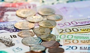 Sterling and Euro banknotes and coins
