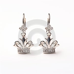 Sterling Silver Crown Earrings With Diamonds - Polish Folklore Motifs