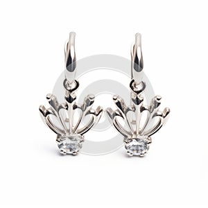 Sterling Silver Earrings With White Stones - Sharpprickly Style Inspired By Crown