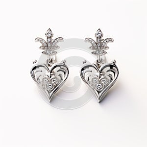 Sterling Silver Fleurdelis Heart Earrings - Ornamental Details With Conceptual Elegance