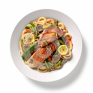 Sterling Silver Style Salmon And Vegetable Pasta Plate