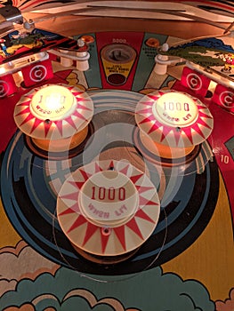 Stern Pinball machine playfield pop bumpers detail photo