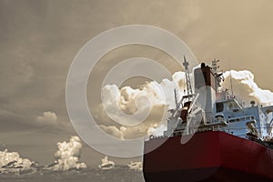 Stern ship moored in floating dry dock in shipyard