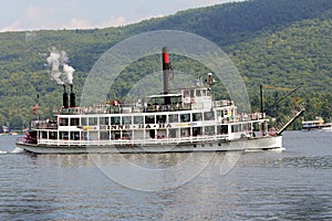 Sternwheel steamboat.