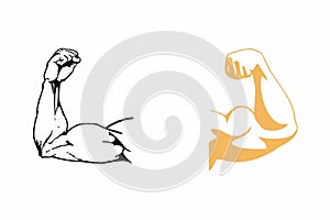 Sharp clean illustration of arm flexing with large muscles.
