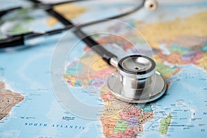 Stethoscope on Africa world globe map background