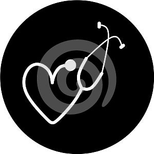 Stethoscope in black circle icon trendy flat style. Stethoscope icon page symbol for your web site design, app, UI. Stethoscope ic
