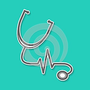 stethoscope black color icon vector on green background for Medical, Hospital, Clinical, and Healthcare applications. Can be used