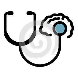 Stethoscope brain analize icon color outline vector