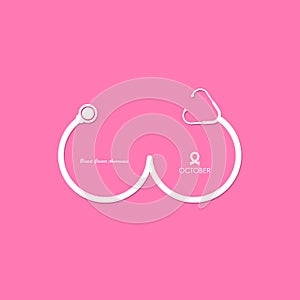 Stethoscope and Breast icon.World Breast Cancer October Awareness Month Campaign banner.Women health concept.Breast cancer