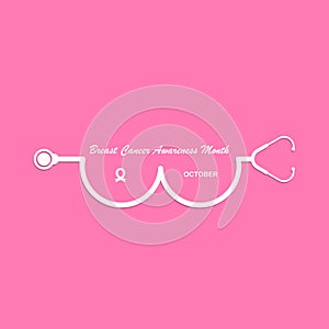 Stethoscope and Breast icon.World Breast Cancer October Awareness Month Campaign banner.Women health concept.Breast cancer