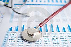 Stethoscope on charts and graphs paper, Finance, Account, Statistics, Investment, Analytic research data economy and Business