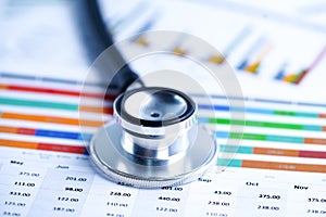 Stethoscope, Charts and Graphs spreadsheet paper, Finance, Account, Statistics, Investment, Analytic research data economy