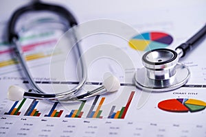 Stethoscope, Charts and Graphs spreadsheet paper, Finance, Account, Statistics, Investment, Analytic research data economy