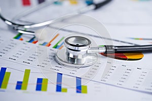 Stethoscope, Charts and Graphs spreadsheet paper, Finance, Account, Statistics, Investment, Analytic research data economy