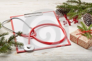 Stethoscope and Christmas decorations.