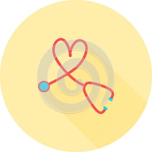 Stethoscope in circle icon with long shadows trendy flat style. Stethoscope icon symbol for your web site design Stethoscope icon