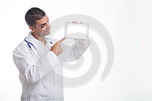 Stethoscope-clad medic implies advanced diagnostics