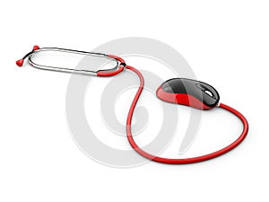 stethoscope computer mouse medical online concept, 3d Illustration